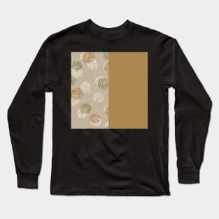 Gold Vertical Split Colorful Pinecone Pattern on Beige Brown Long Sleeve T-Shirt